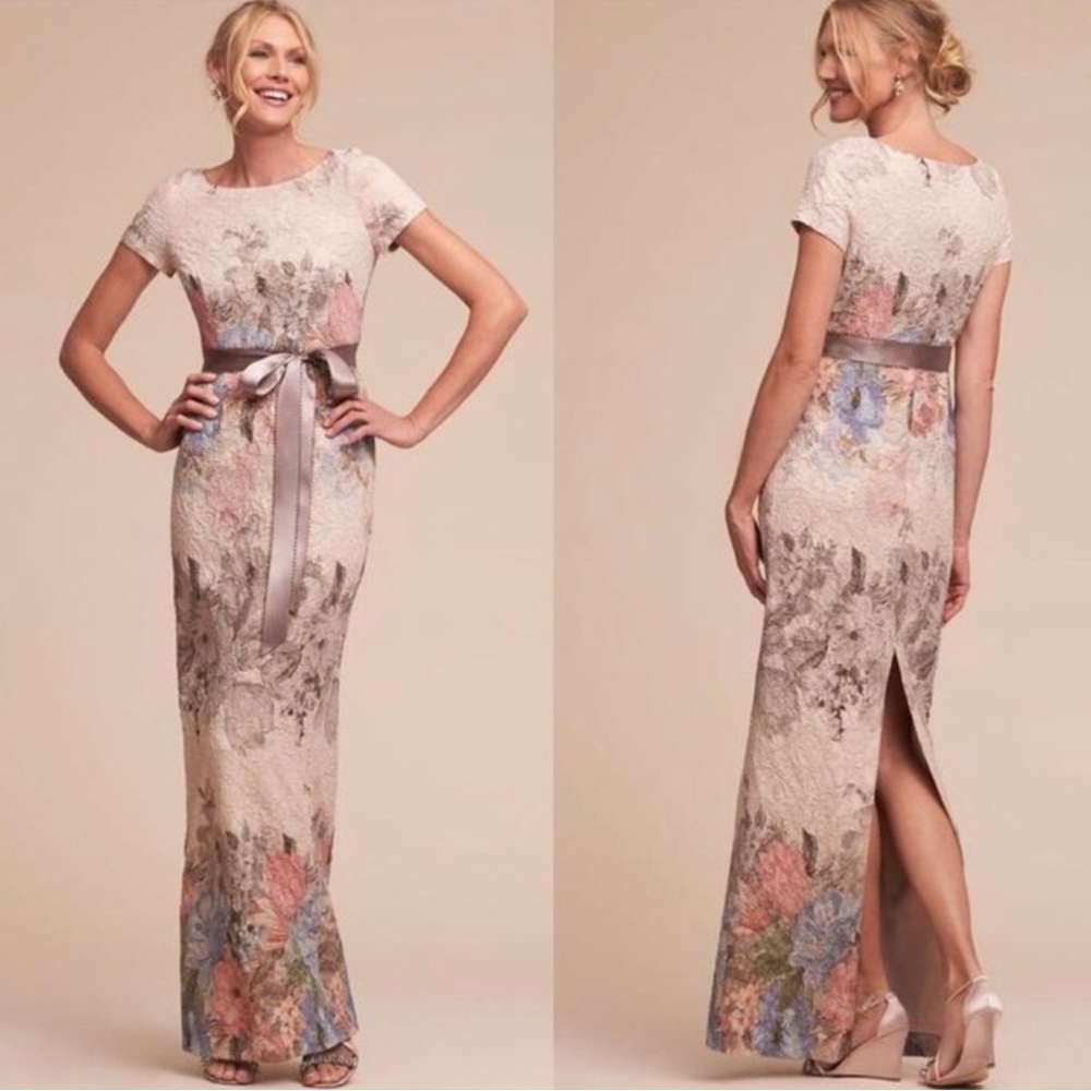 Adrianna Papell Floral Lace Maxi Dress - Cream and Pink